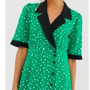 ASOS Women's Green and Black Polka Dot Dress